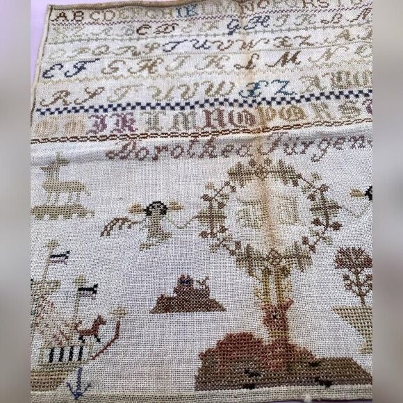 Antique Needlework Sampler Cross Stitch Alphabet Dorothea Jurgens Ships *Read* - Picture 3 of 5